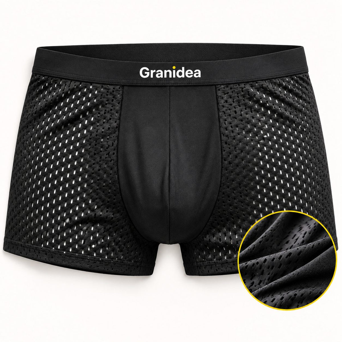 Bóxer de bambú Granidea negro con tejido mesh perforado