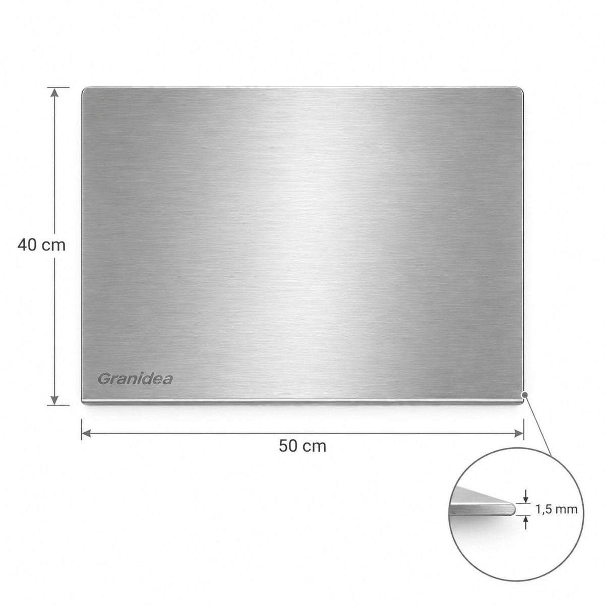 Medidas de la tabla de picar de acero inoxidable: 40 × 50 cm y 1,5 mm de espesor